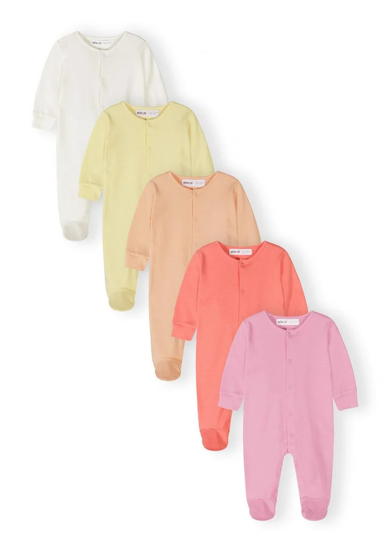 مينوتي girls 5-pack long-sleeve sleepsuits pink coral yellow 0-24 months